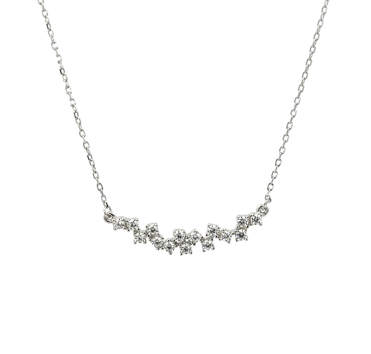 Sterling Silver Scattered Cluster Bar Necklace