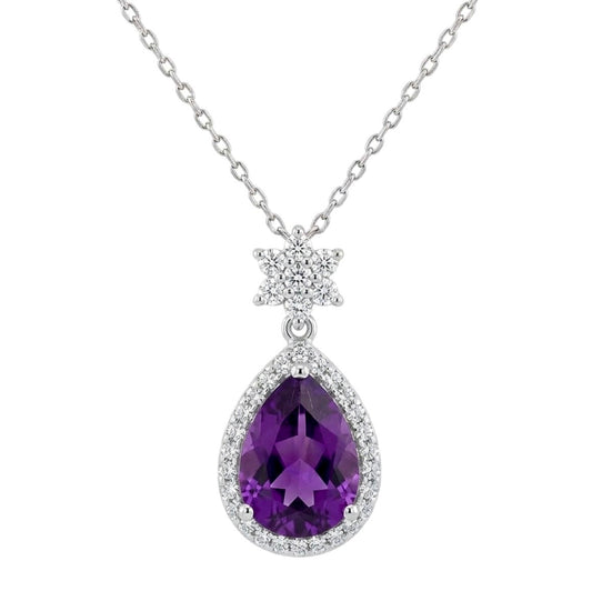 Sterling Silver Teardrop Amethyst Necklace