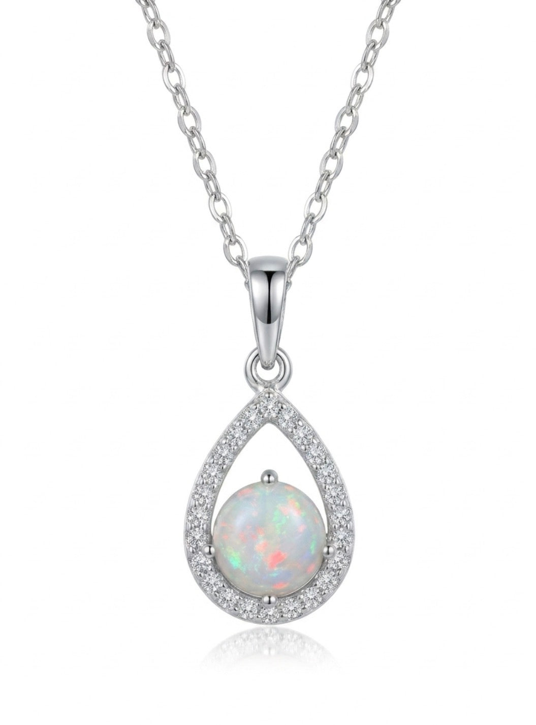 Sterling Silver Teardrop Opal Necklac