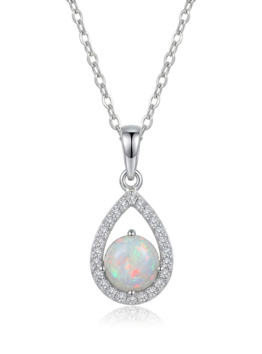 Sterling Silver Teardrop Opal Necklace