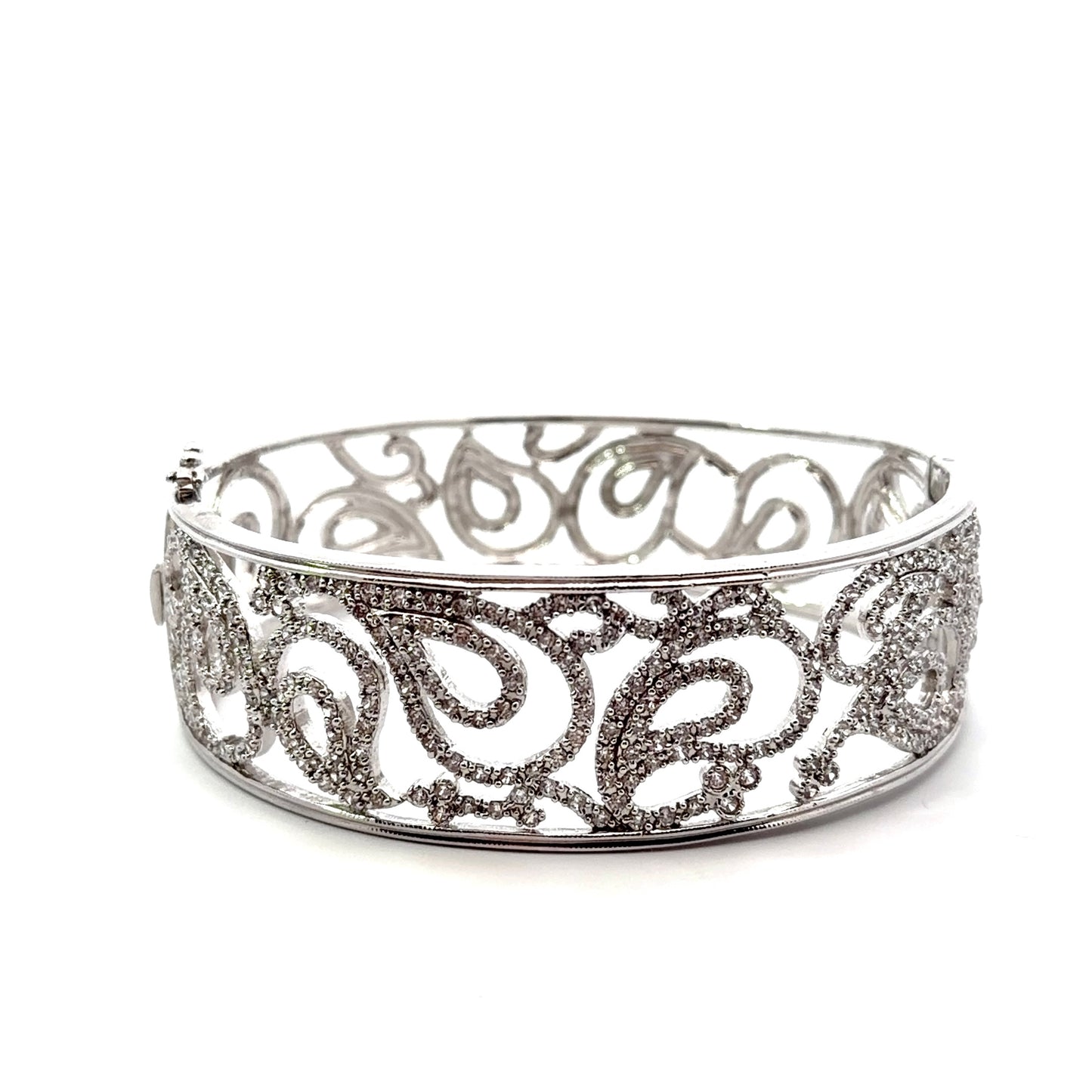Sterling Silver Filigree Cubic Zirconia Bangle Bracelet