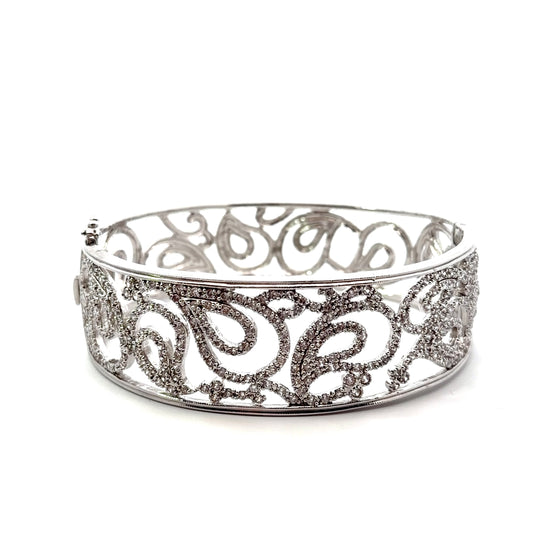 Sterling Silver Filigree Cubic Zirconia Bangle Bracelet