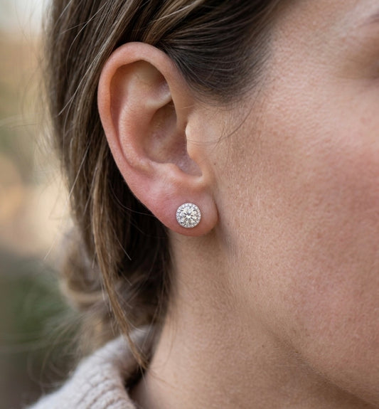 Sterling Silver Cubic Zirconia Halo Stud Earrings