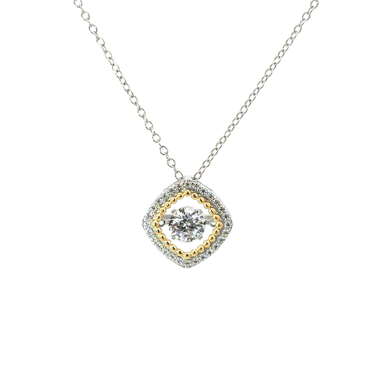 Sterling Silver Two-Tone Dancing Cushion-cut Necklace