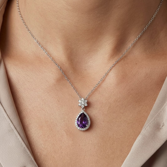Sterling Silver Teardrop Amethyst Necklace