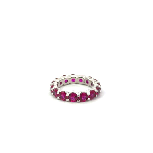 Sterling Silver Cushion cut Ruby Eternity Ring