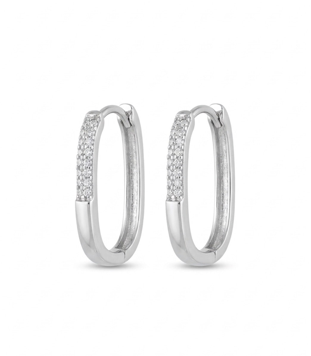 Sterling Silver Cubic Zirconia Pave set Huggie Clip Earrings