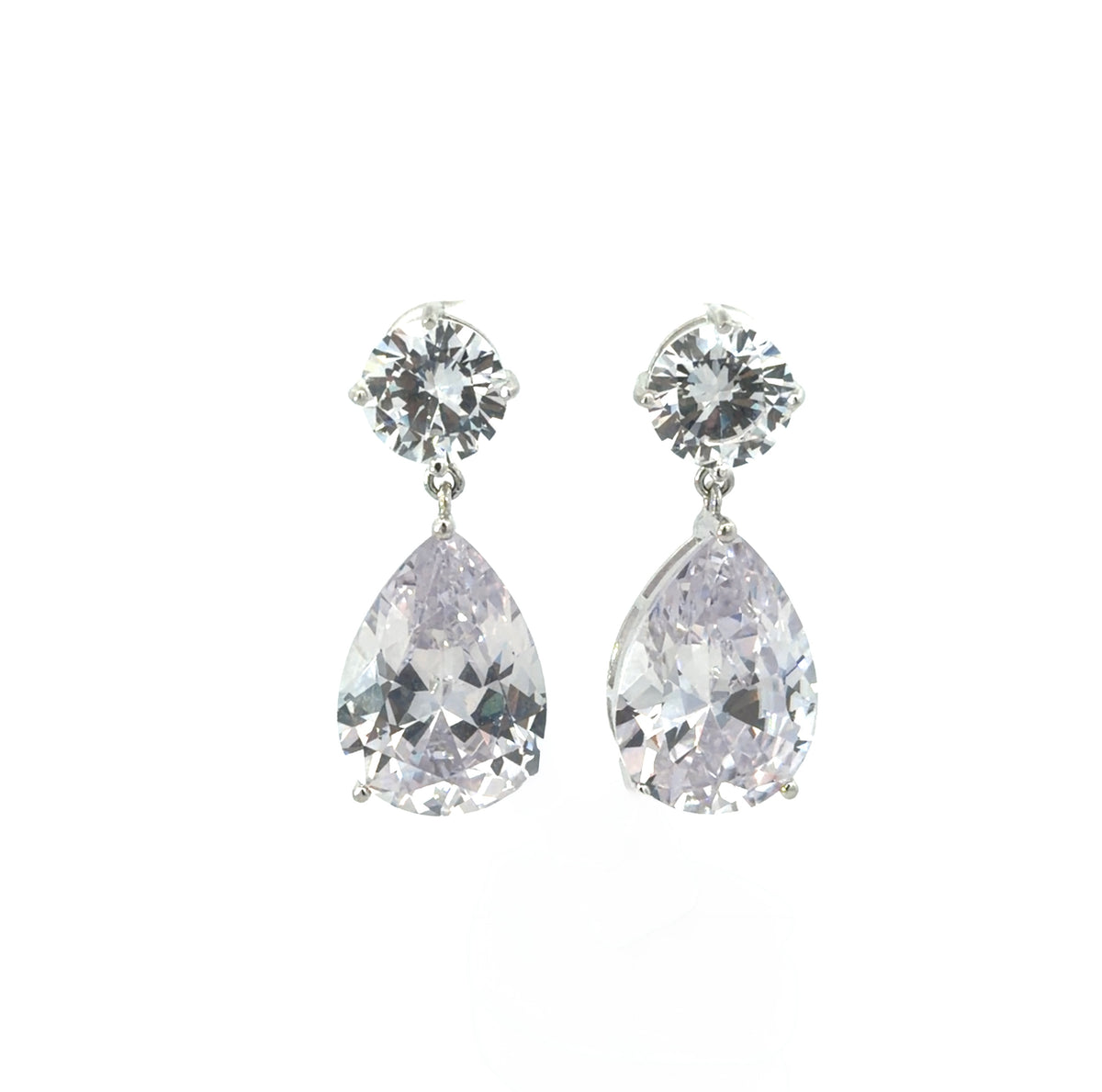 Sterling Silver Teardrop-cut Cubic Zirconia Drop Earrings