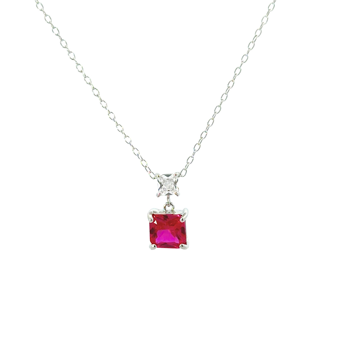 Sterling Silver Princess-cut Ruby Double Drop Earrings