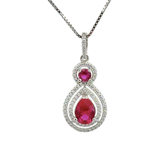 Pear Cut Ruby Cubic Zirconia Necklace