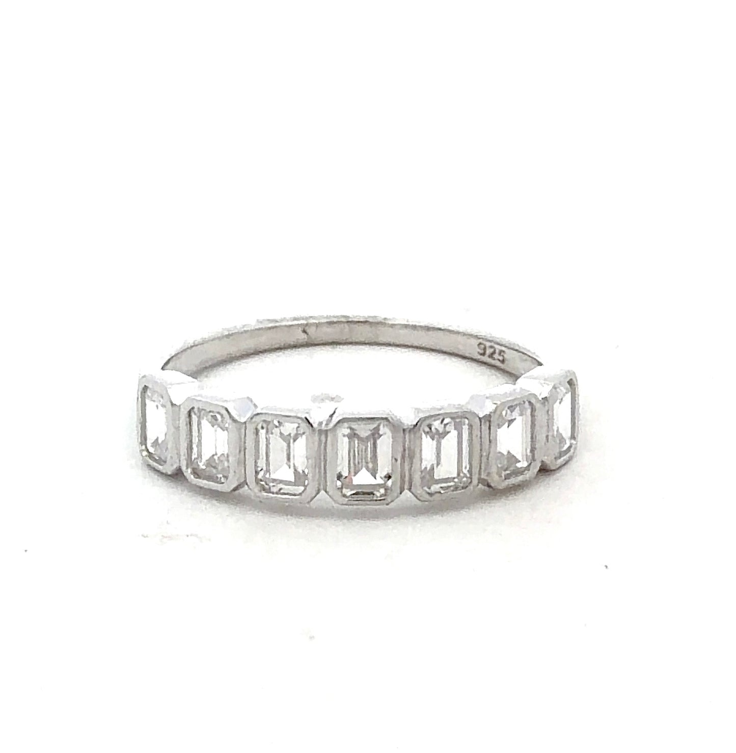 Sterling Silver Emerald Cut Ladies Band