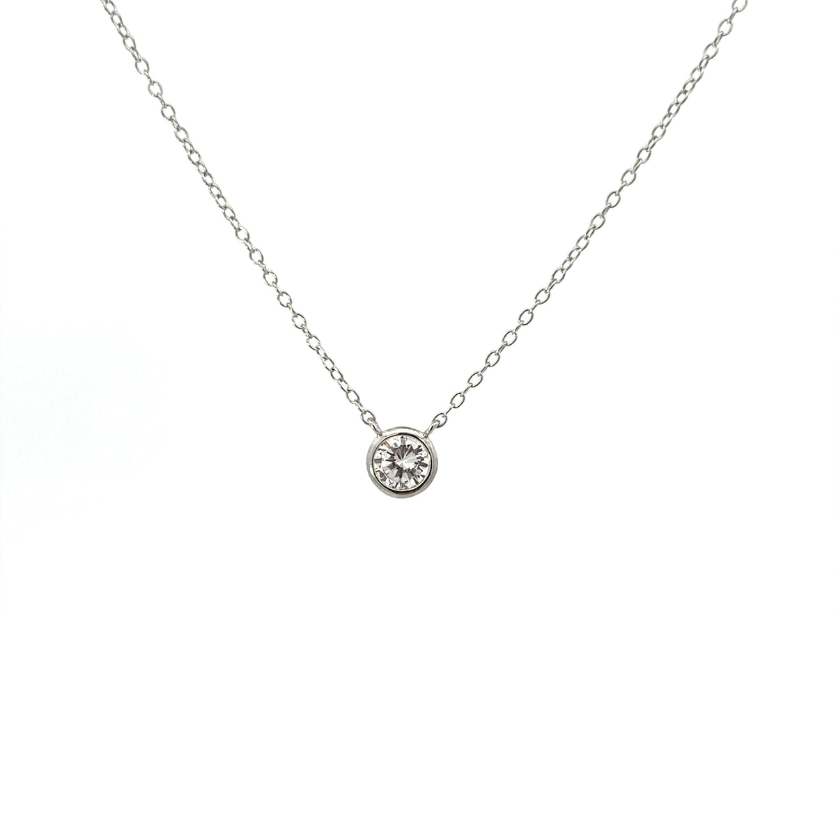 Sterling Silver Bezel Set Solitaire Necklace