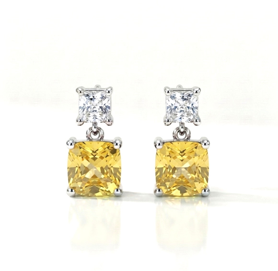 Sterling Silver Princess-cut Yellow Topaz Drop Earrings