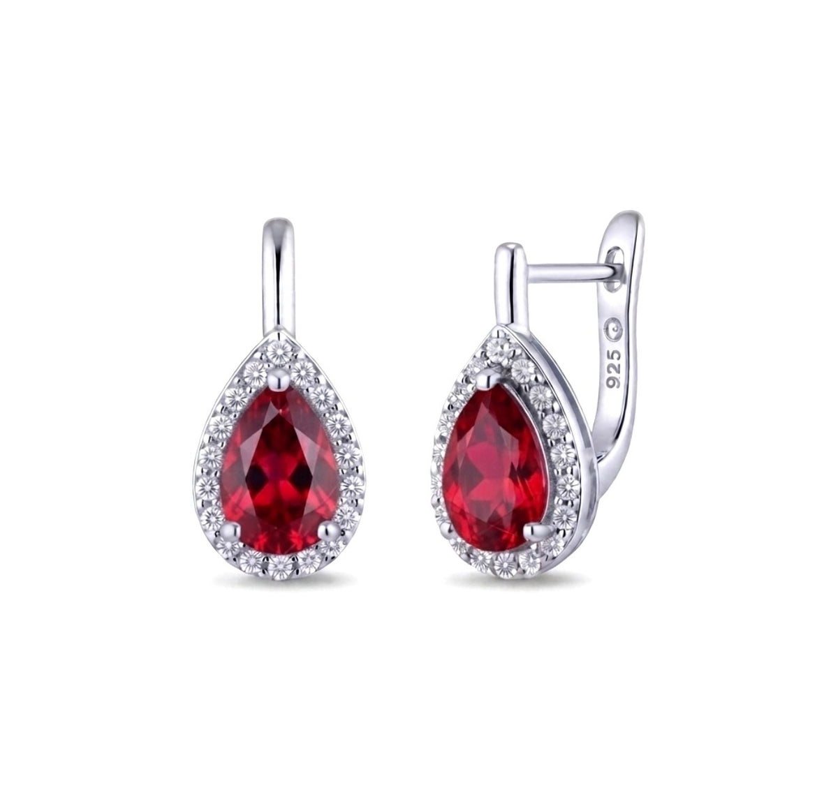 Sterling Silver Teardrop-cut Ruby Lever-back Earrings