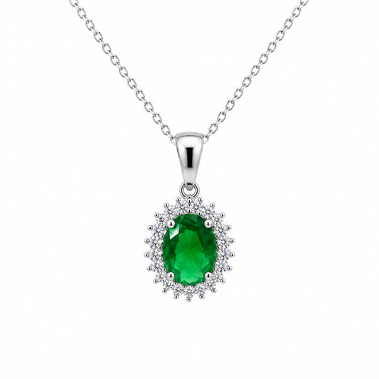 Sterling Silver Oval  Emerald Necklace