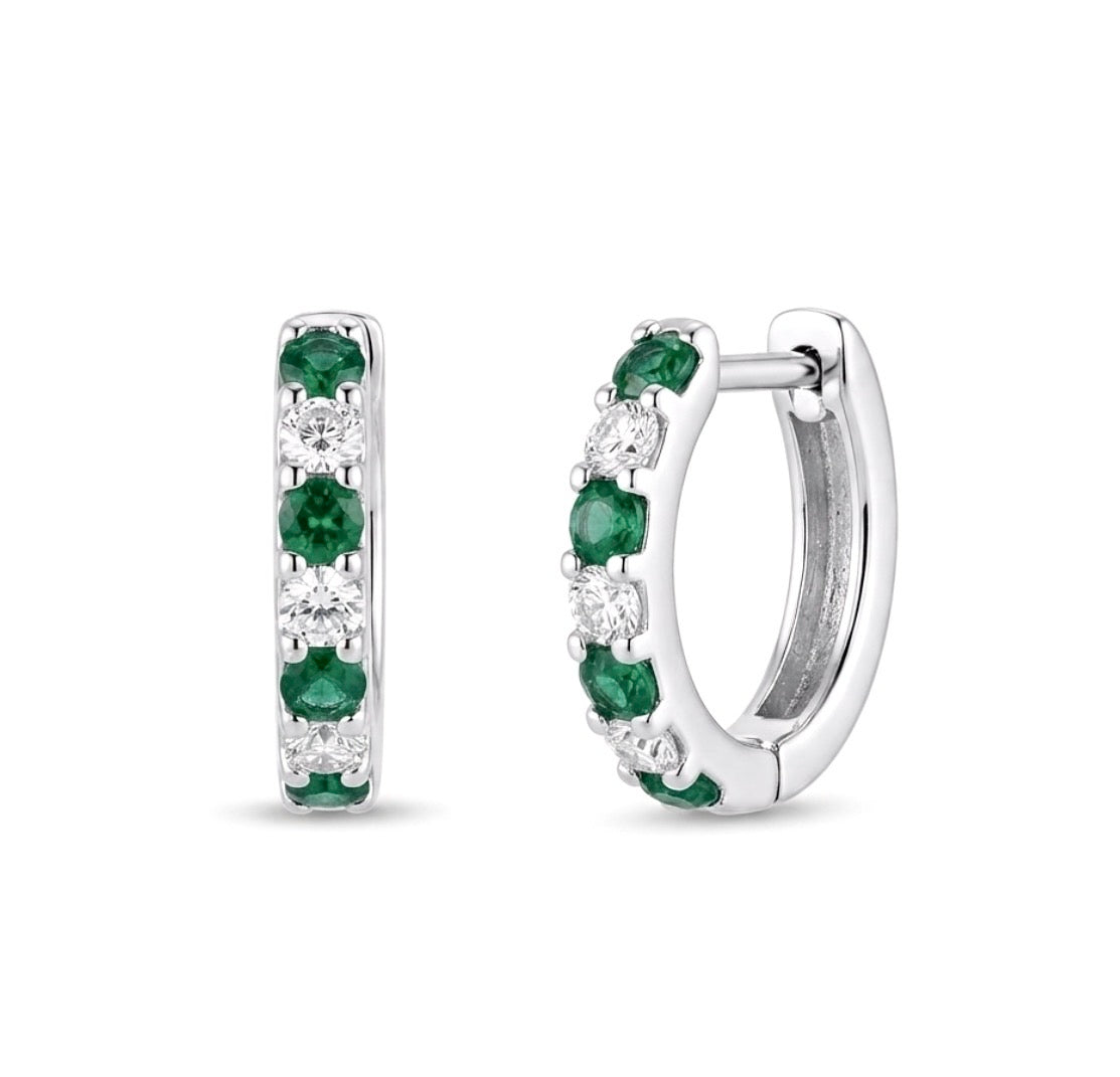Sterling Silver Emerald Huggie Earrings