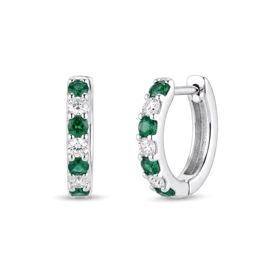 Sterling Silver Emerald Huggie Earrings