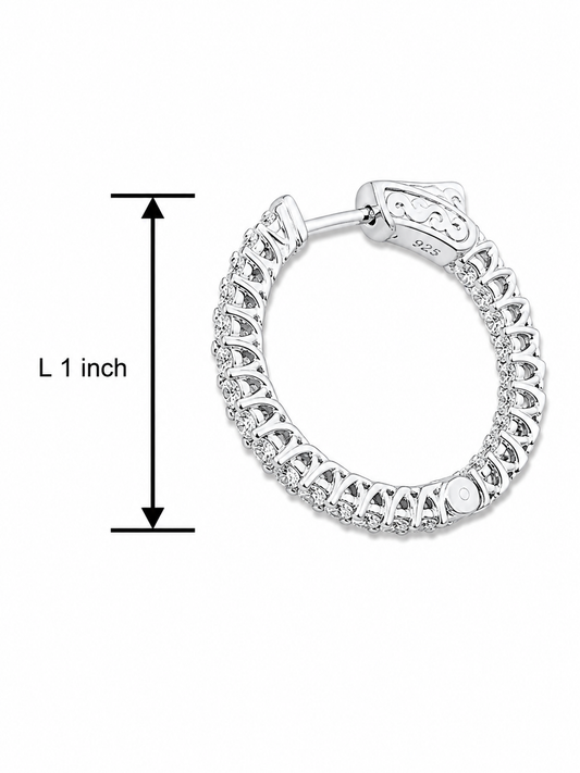 Classic Sterling Silver Cubic Zirconia Eternity Hoop Earrings