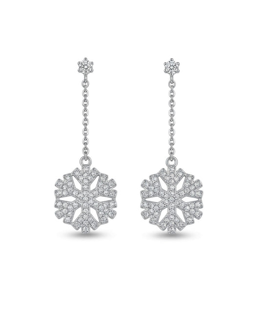 Sterling Silver Cubic Zirconia Snowflake Dangle Earrings