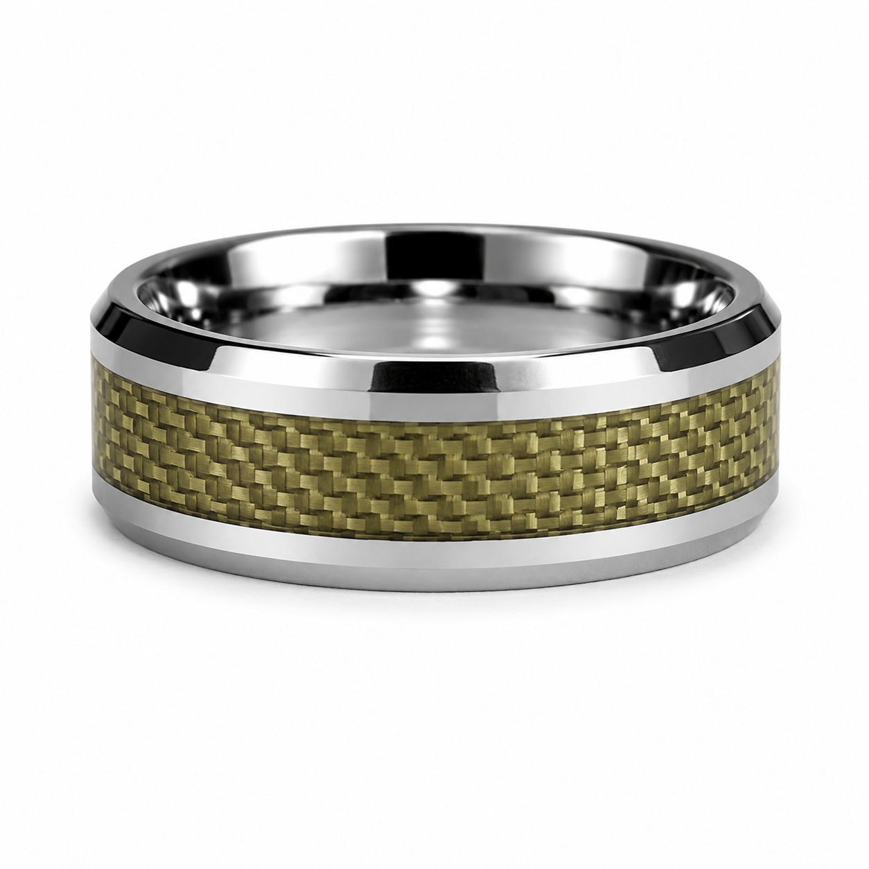 The Apex Matrix: 8mm Silver Tungsten Band with Gold Carbon Fiber Inlay