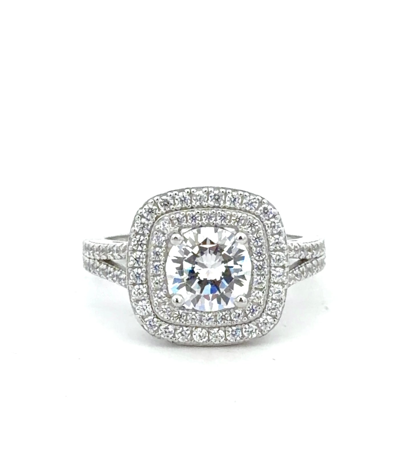 Sterling Silver Double Halo Pave Ring