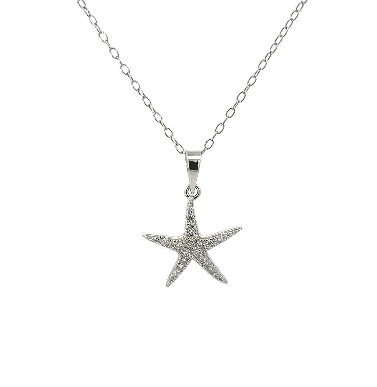 Sterling Silver Pave set Starfish Necklace