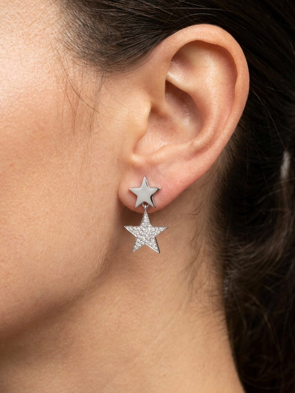 Sterling Silver Cubic Zirconia Pave-set Double Star Earrings
