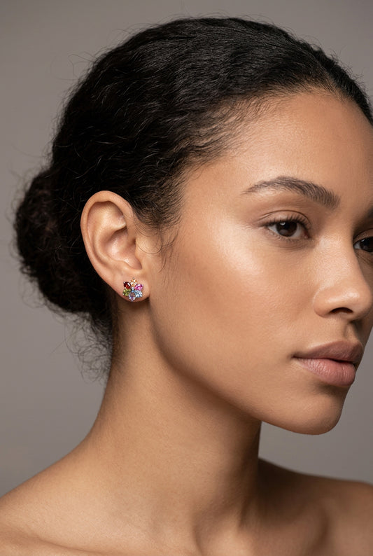 Sterling Silver Multi-Color Floral Stud Earrings