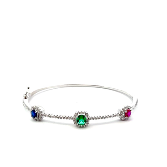 Elegant Multi Stone Halo Cuff Bangle Bracelet
