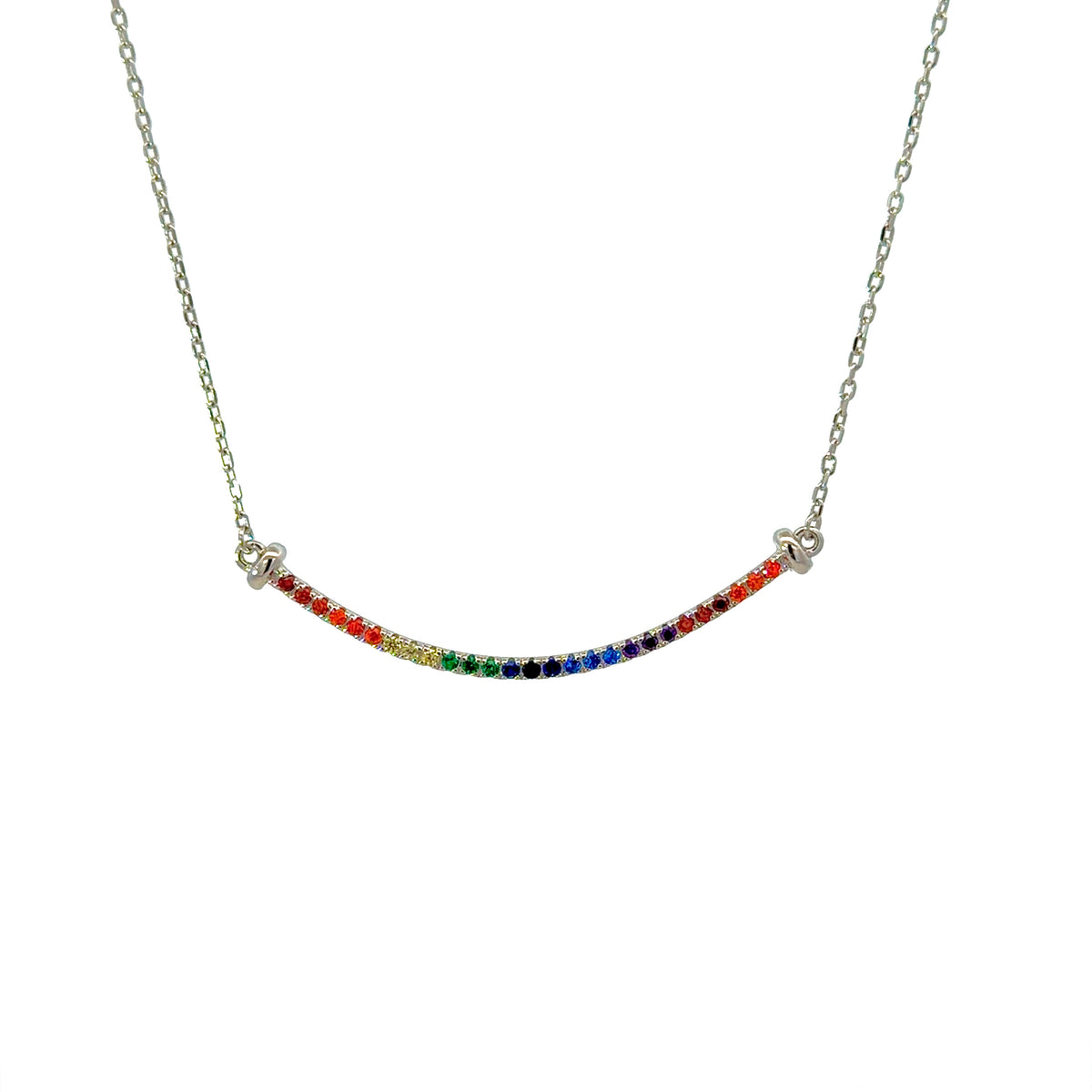 Sterling Silver Rainbow Princess-cut Necklace