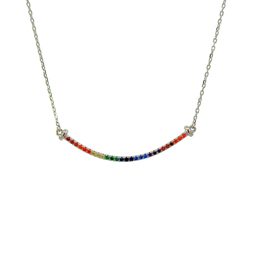 Sterling Silver Rainbow Princess-cut Necklace
