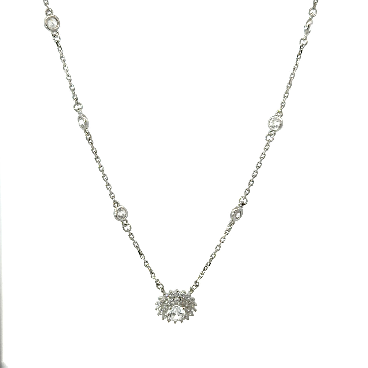 Sterling Silver Sunburst Station Necklace