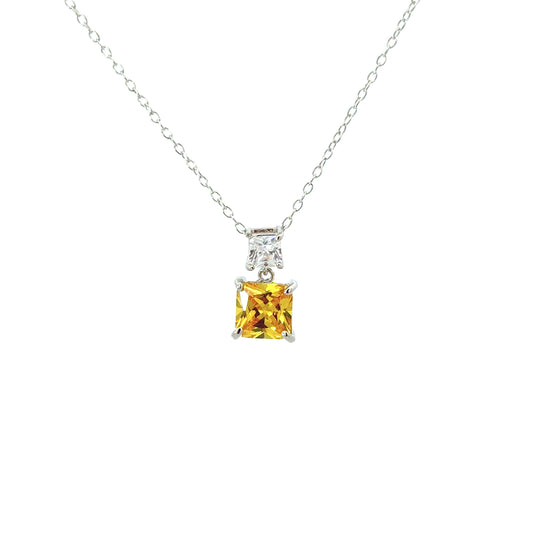 Sterling Silver Princess-cut Yellow Topaz Necklace