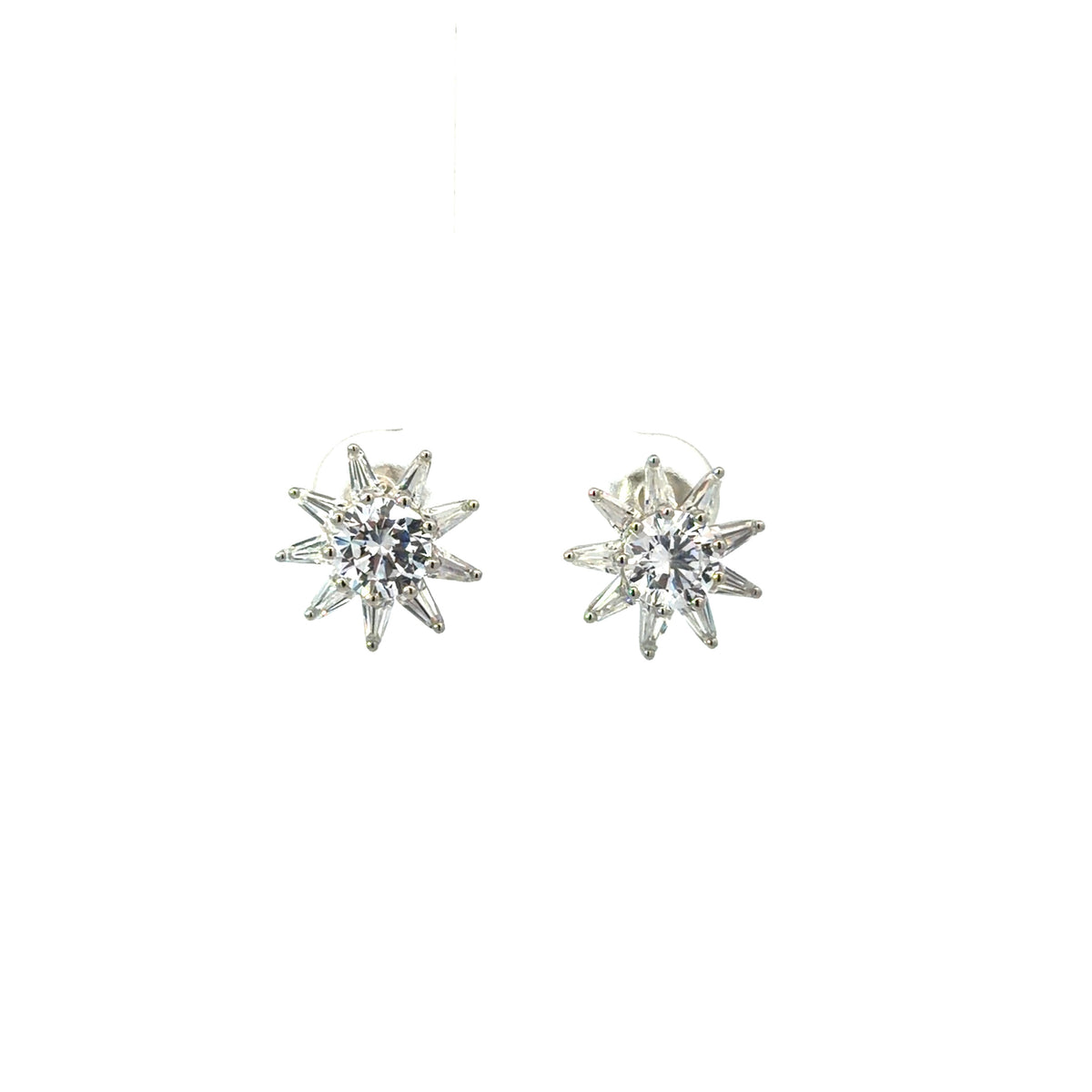 Sterling Silver Cubic Zirconia Starbust Stud Earrings