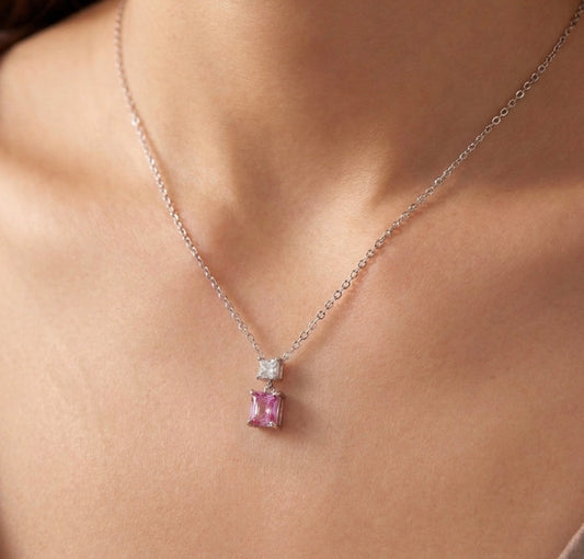 Sterling Silver Princess-cut Pink Topaz Necklace