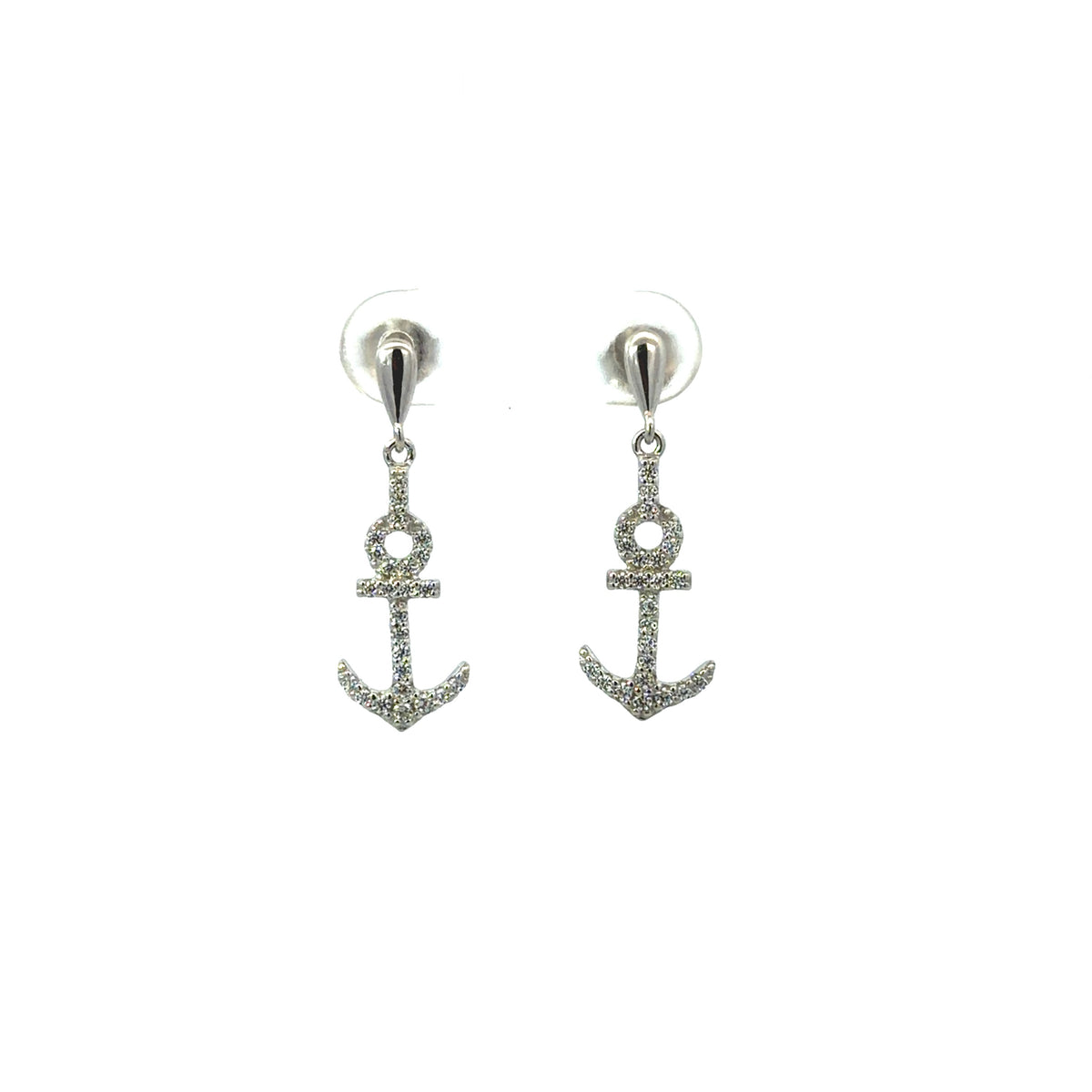 Sterling Silver Cubic Zirconia PaveSet Anchor Earrings