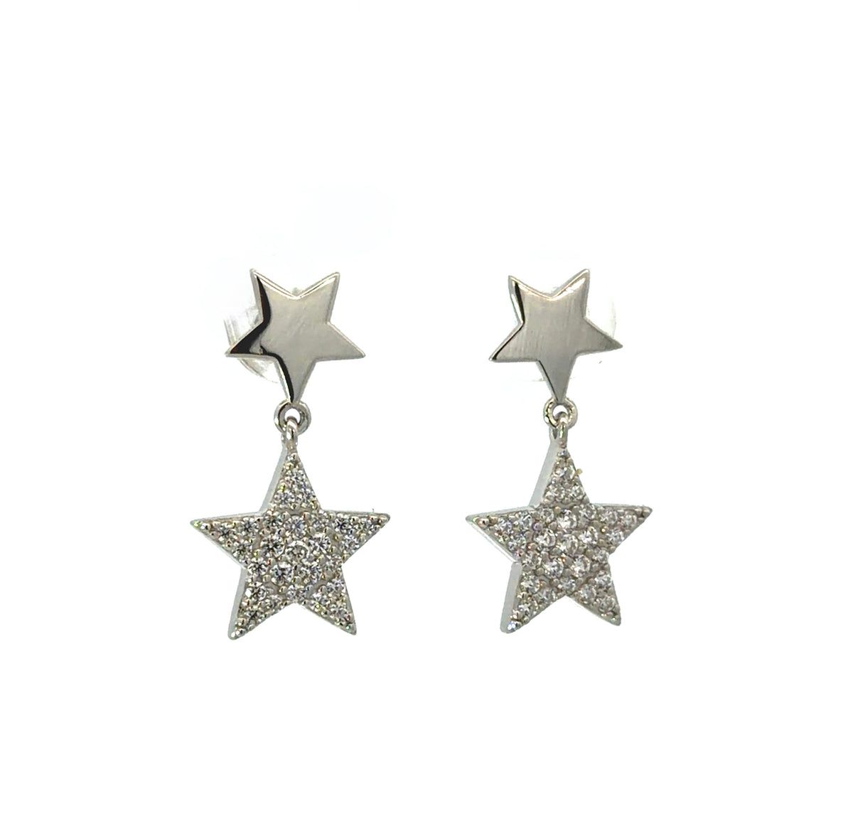 Sterling Silver Cubic Zirconia Pave-set Double Star Earrings
