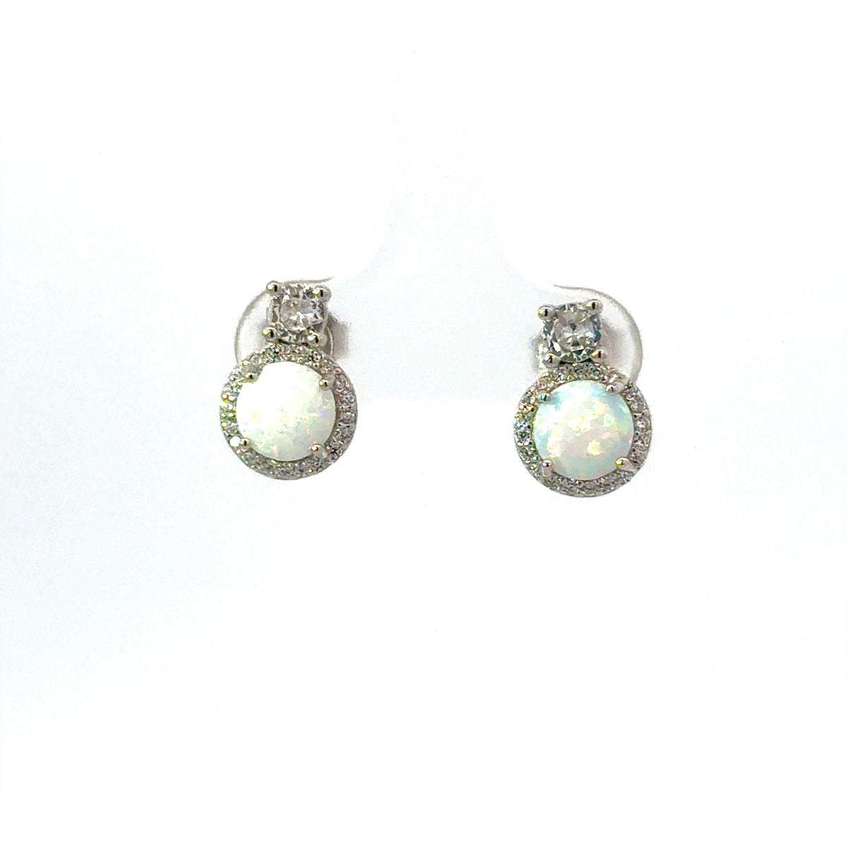 Sterling Silver Round cut Opal Earrings