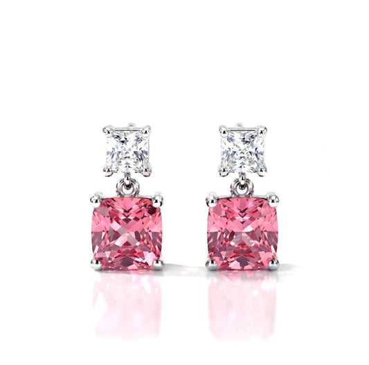 Sterling Silver Princess-Cut Pink Cubic Zirconia Drop Earrings