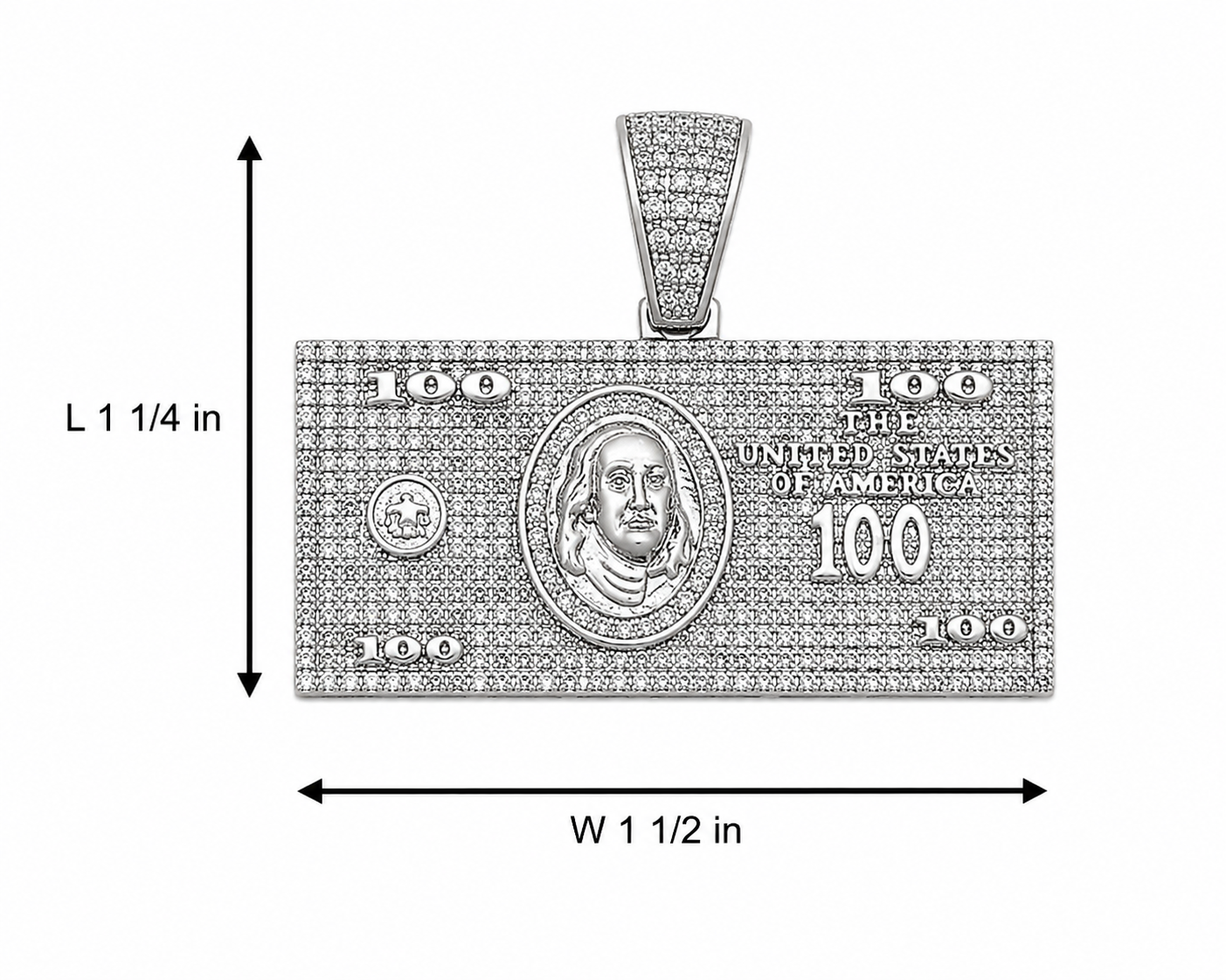 Sterling Silver Hundred Dollar Bill Pendant