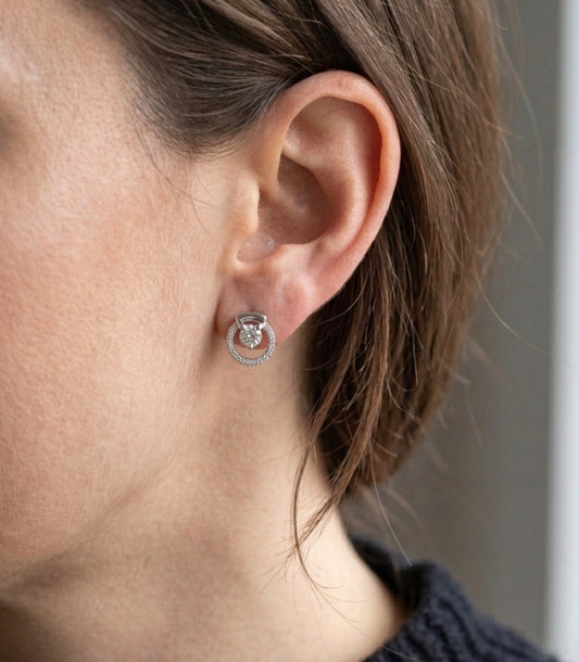 Sterling Silver Cubic Zirconia Halo Stud Earrings