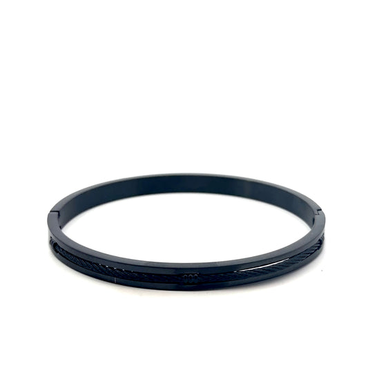 Stainless Steel Black PVD Bangle with Cable