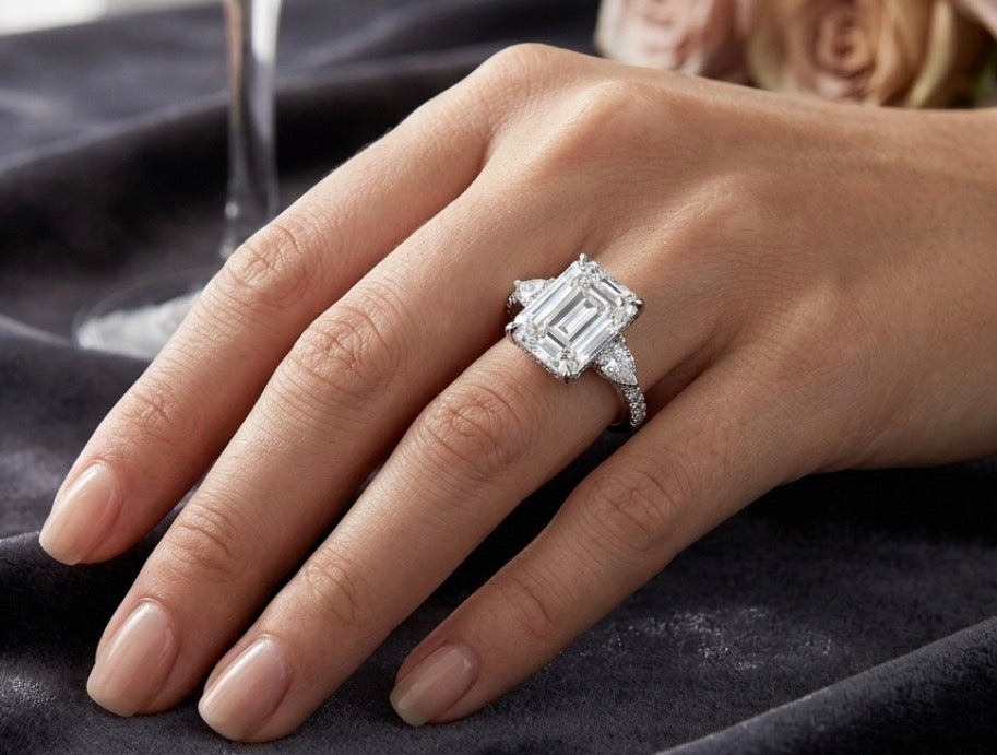 Sterling Silver Emerald -cut Stone  Ring