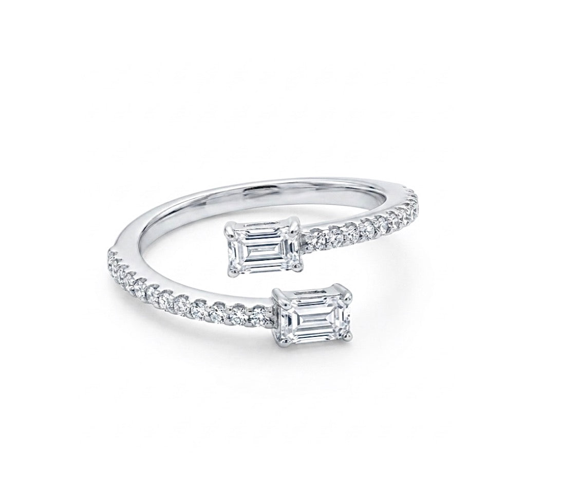 Sterling Silver Emerald cut Cuff Ring