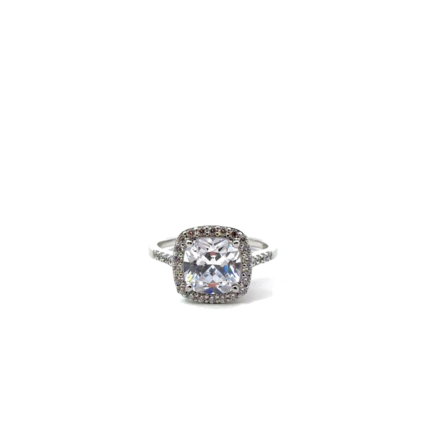 Sterling Silver Cushion Cut Halo Ring