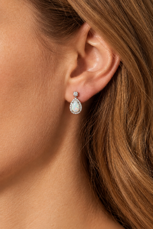 Sterling Silver Teardrop cut Opal Stud Earrings