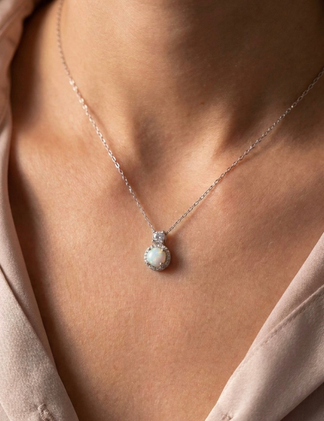 Sterling Silver Round Opal Necklace