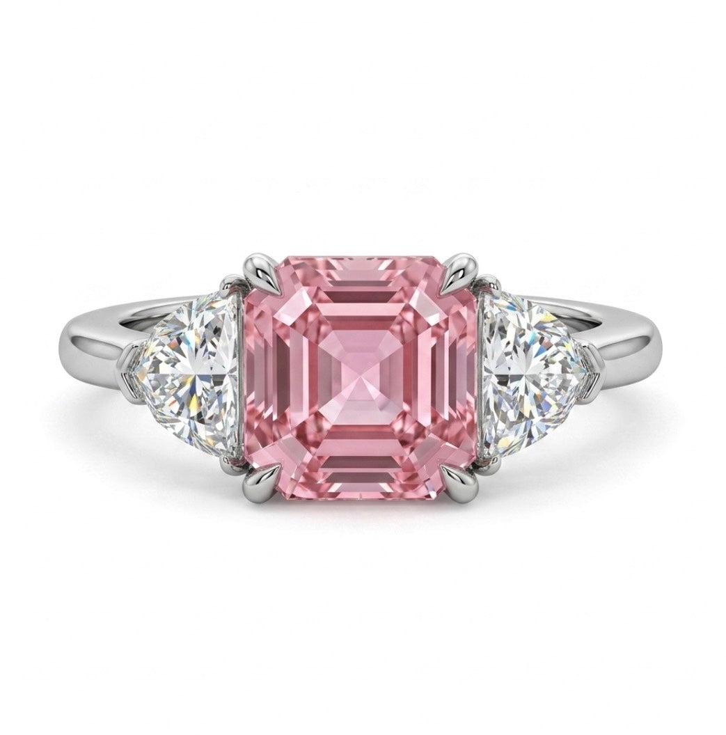 Sterling Silver Pink Asscher-cut Cubic Zirconia Ring