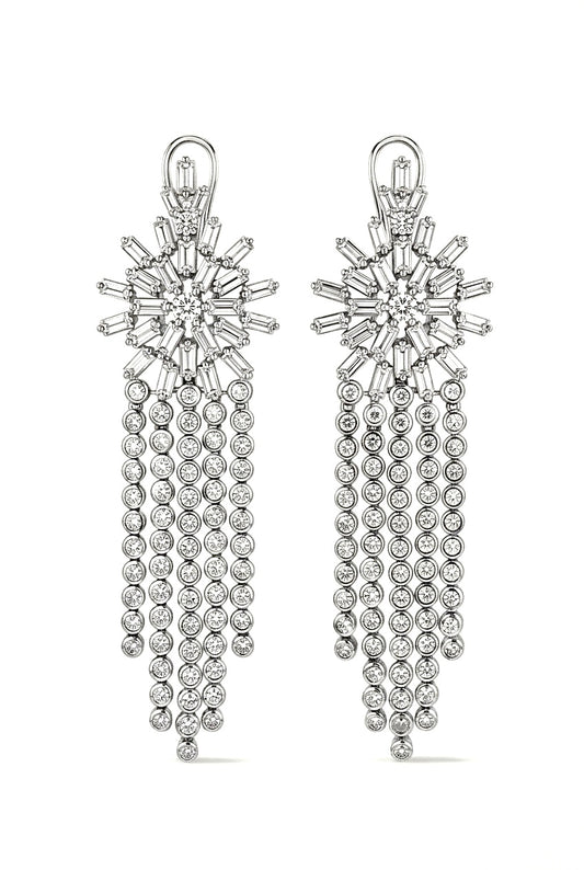 Sterling Silver Sunburst Chandelier Earrings