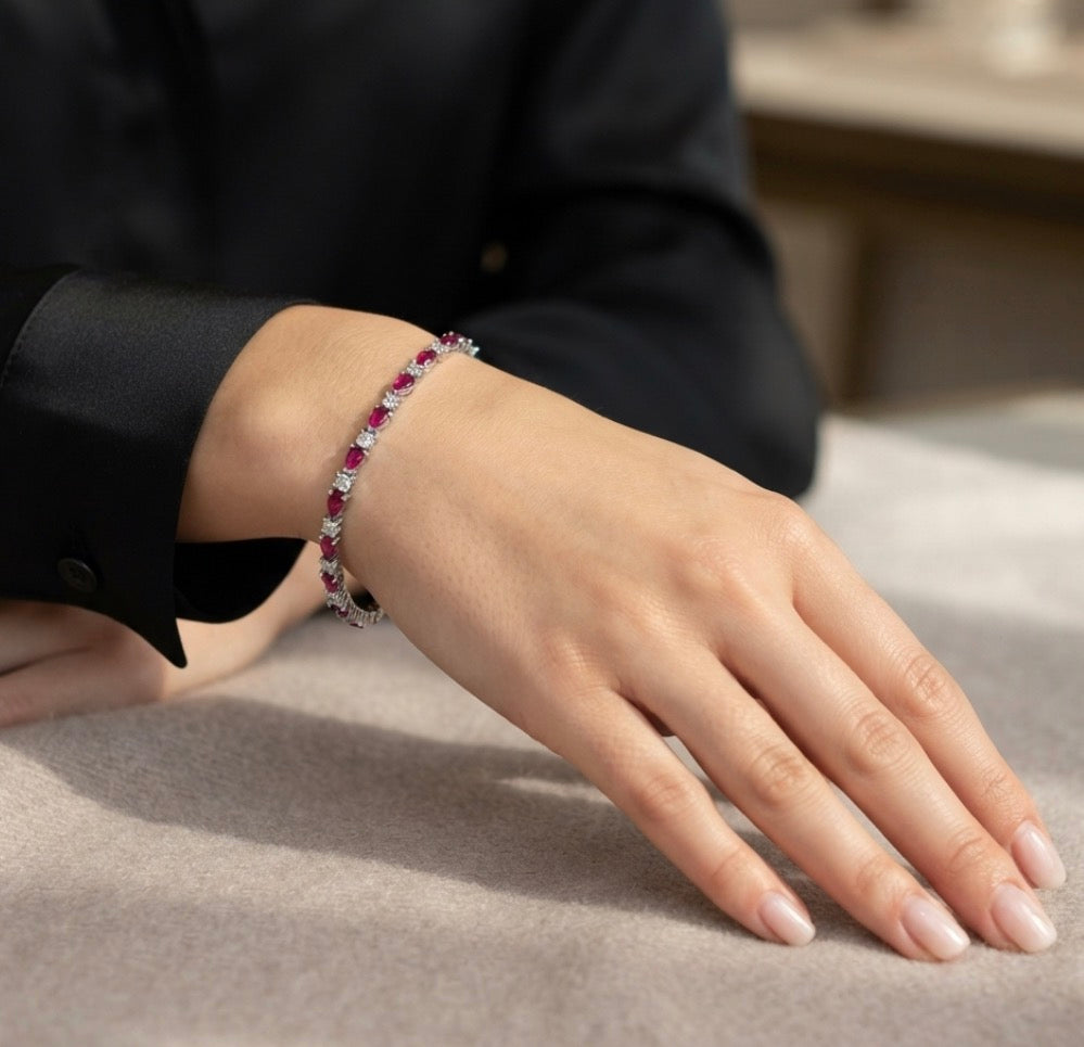 Sterling Silver Vibrant Teardrop Tennis Bracelet
